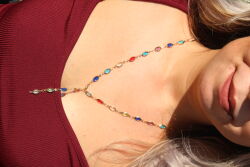 Renkli Taşlı Zarif Altın Kaplama Su Damlası Tasarım Kolye - 2