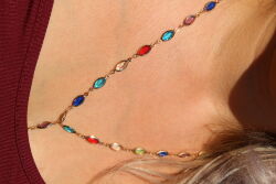 Renkli Taşlı Zarif Altın Kaplama Su Damlası Tasarım Kolye - 3