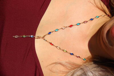 Renkli Taşlı Zarif Altın Kaplama Su Damlası Tasarım Kolye - 4