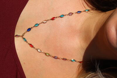 Renkli Taşlı Zarif Altın Kaplama Su Damlası Tasarım Kolye - 5