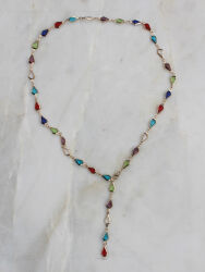 Renkli Taşlı Zarif Altın Kaplama Su Damlası Tasarım Kolye - TOFD